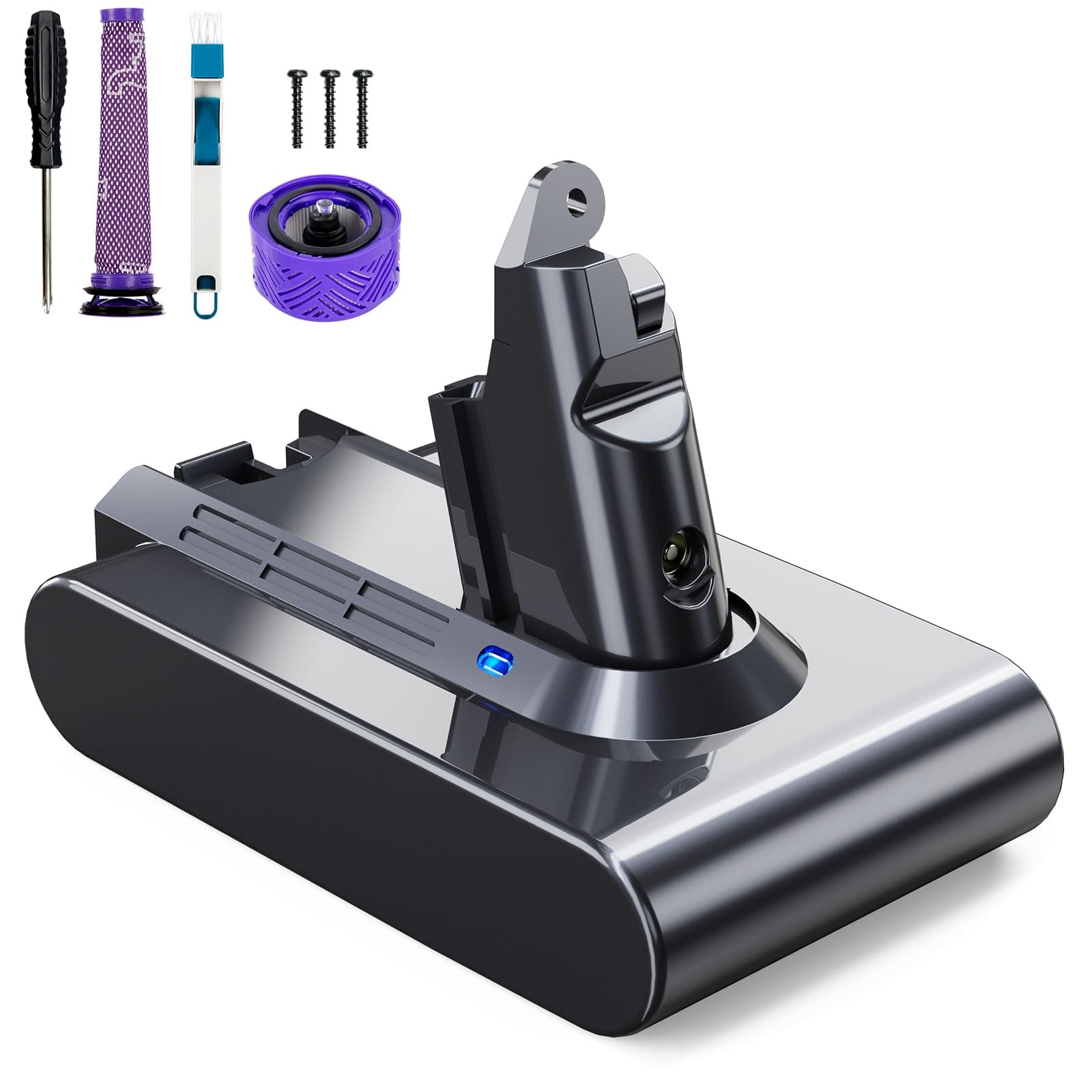6000mAh Battery for Dyson V6 DC62 DC59 DC61 DC58 DC72 DC74 Handheld Vacuum Cleaner Replacement Battery for Dyson SV03 SV09 SV05 SV06 SV07, with 2 Filters and 1 Brush - Image 1