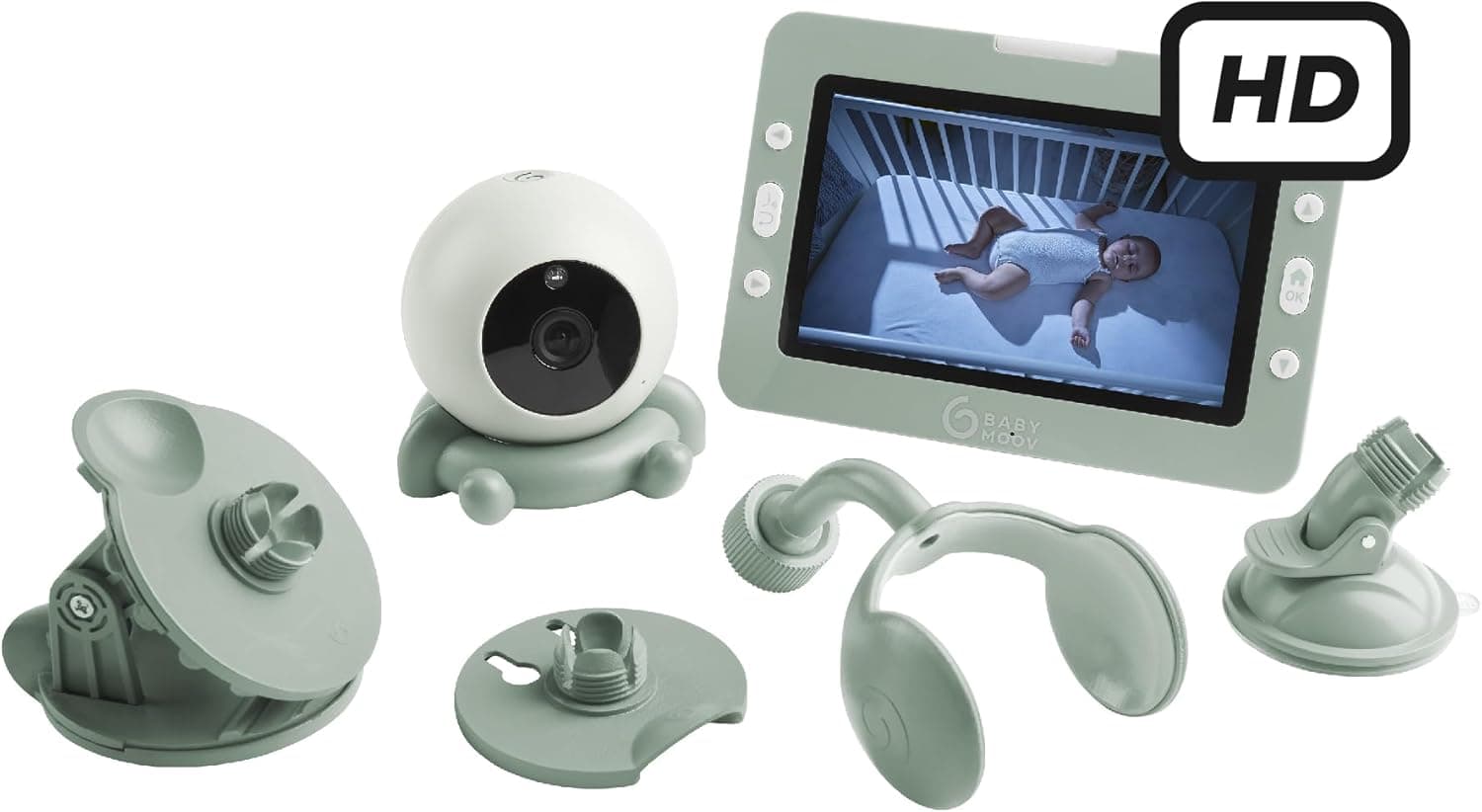 Babymoov Babymoov Yoo Go+ Baby Monitor - Large HD 5 Inch 720P Screen - Long Battery Life 8h Rechargeable Battery - 4 Camera Accessories Included - Lifetime Warranty - 8 Lullabies