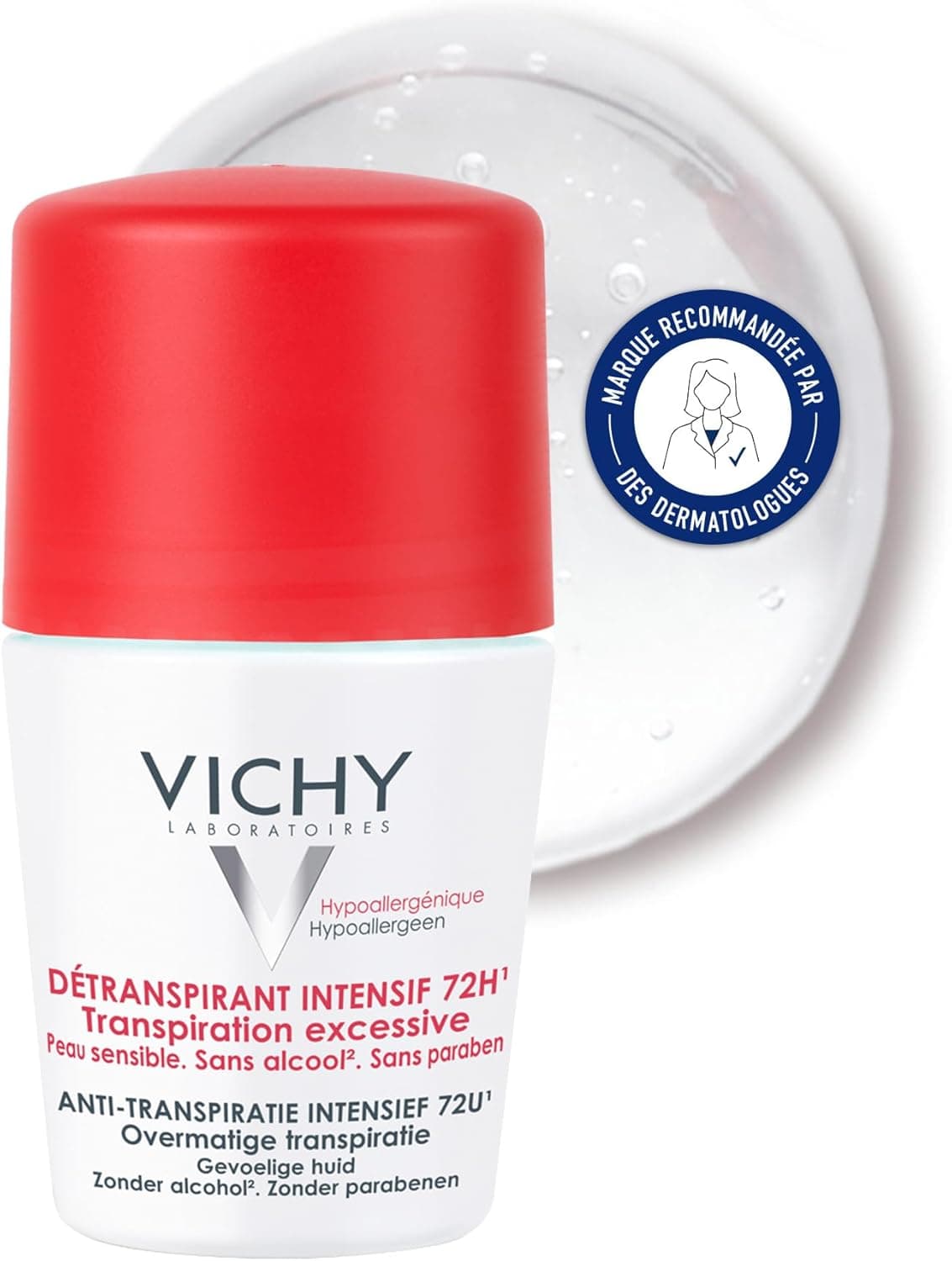 Vichy, Déodorant Détranspirant Intensif 72H Roll-on, Transpiration Excessive, Adapté aux Peaux Sensibles, 50ml - Image 1