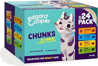 Edgard & Cooper pâtée Chat Morceaux Multipack (Poulet/Saumon/Dinde/Agneau, 24 x 85g), pour Chats stérilisés ou Actifs, ingrédients naturels