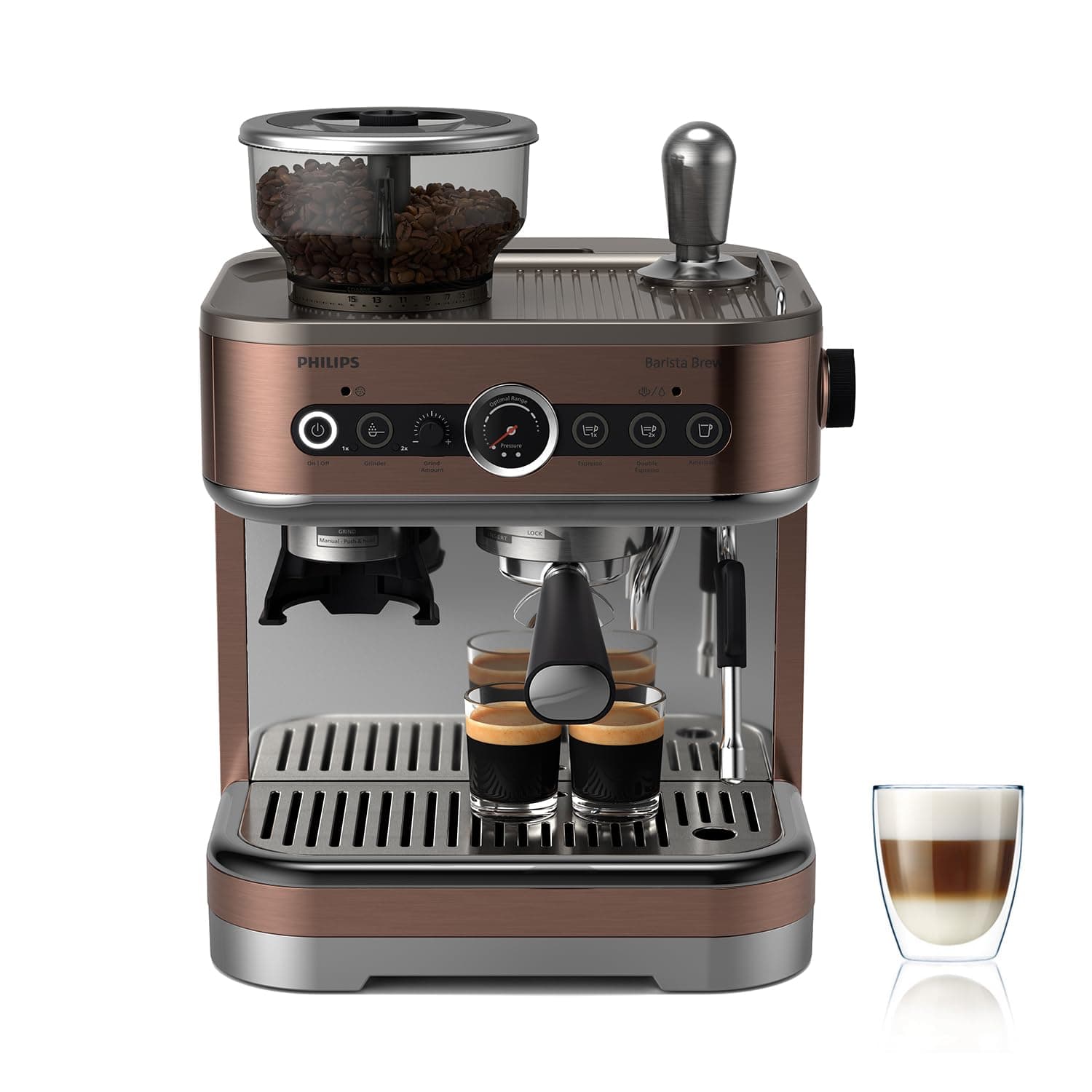 Philips Philips Barista Brew Semi-Automatic Espresso Machine – Single, Double & Americano, 280g Double Bean Tray, Intuitive Guide, Calibrated Tamping, Cappuccino Metal Grain Coffee Maker (PSA3228/41)