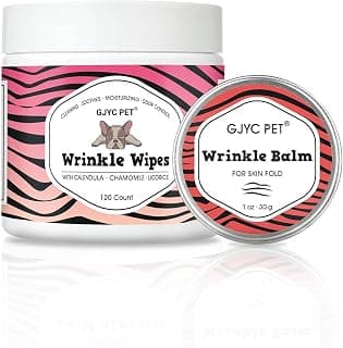 Anti-Wrinkle Wipes and Balm for Dogs, Bulldog, Pug, English Bulldog, Cleans Wrinkles, Pleats, Tear Spots, Tail and Paw Pockets