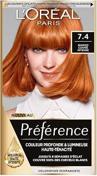 L'ORÉAL PARIS - Permanent hair colour - Long lasting & bright - 100% coverage of white hair - Preference - Shade: Dublin Mango (7.4), Intense copper - Image 1