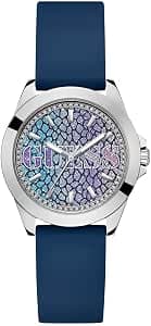 GUESS Women's Blue Silver Analogue Watch, Blue, Strap