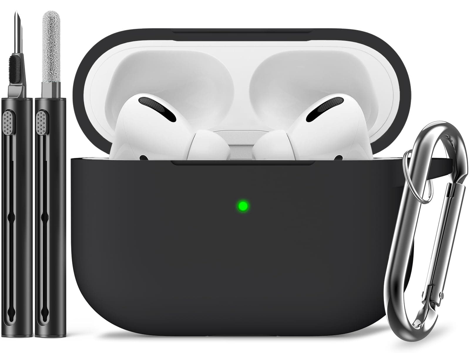 Inesore Compatible with AirPods Pro 2nd/1st Case with Cleaning Kit, Silicone Protective Case Cover for Apple Air Pods Pro (2019/2022/2023), Unisex Design – Black