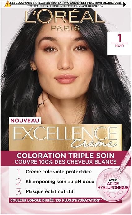 L'ORÉAL PARIS - Triple Care Permanent Hair Colour - Covers 100% of White Hair - Excellence Cream - Shade: Black (1) - Image 1