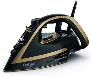 Tefal FV8064 Puregliss Steam Iron, 3000 W, 280 g/min, 0-50 g/min, Variable Steam, Vertical Steam, Durilium AirGlide Autoclean soleplate, Micro Calc Filter, Black/Gold