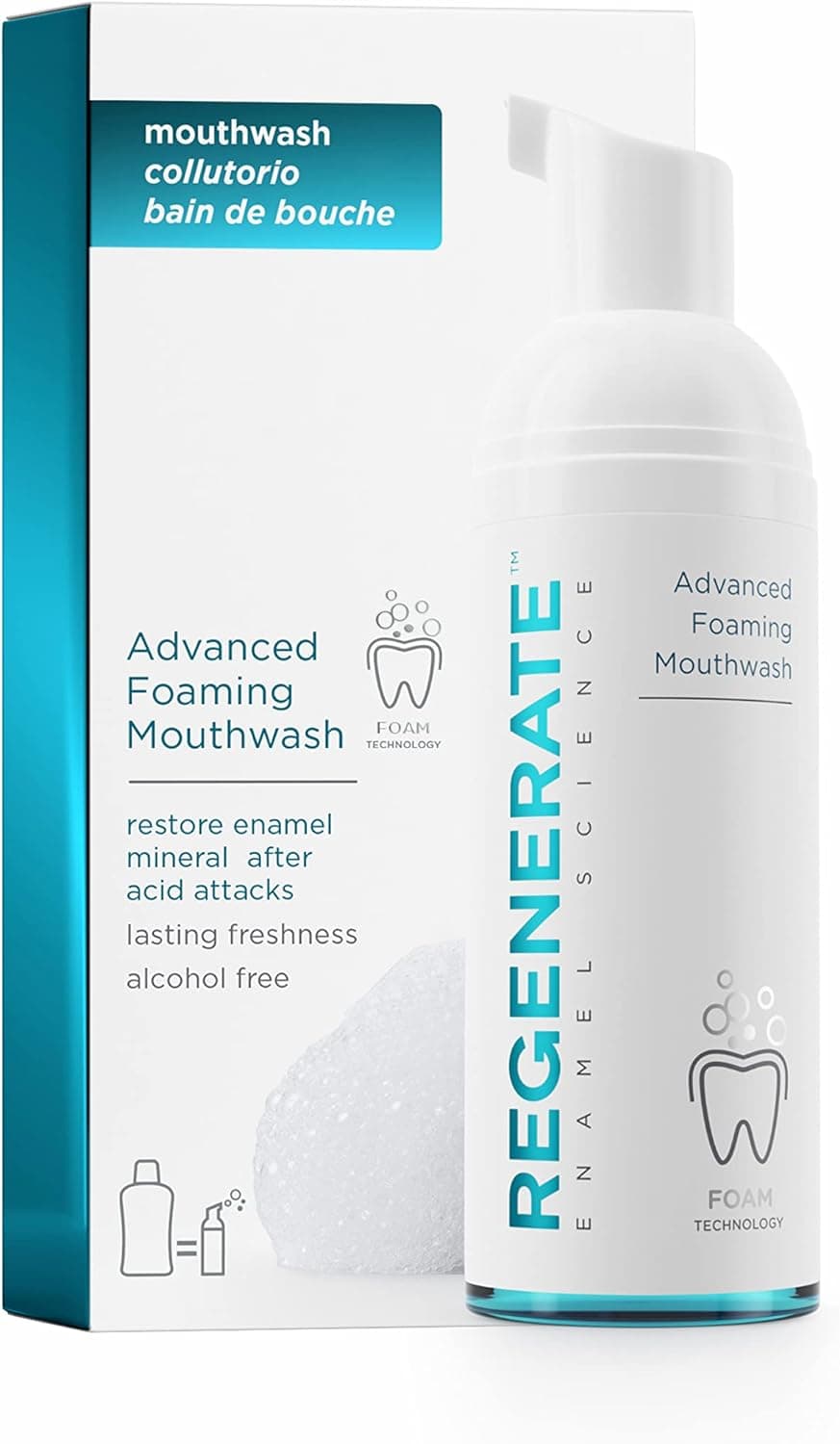 Regenerate REGENERATE - Bain de Bouche Expert Antibactérien - Formule Moussante - Protège et aide à prévenir les caries pour des dents 3 fois plus fortes - Goût menthe fraîche - Cliniquement prouvé - 50ml