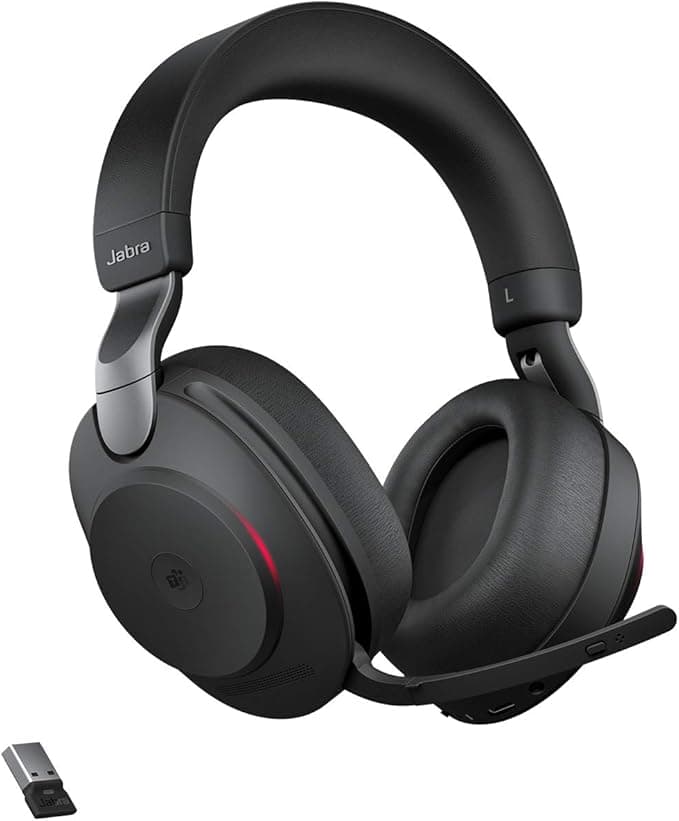 Jabra Evolve2 85 Wireless PC Headphones - Microsoft Teams Certified Audio Headphones with Noise Reduction and Long Life Battery - Bluetooth USB-A Adapter - Black