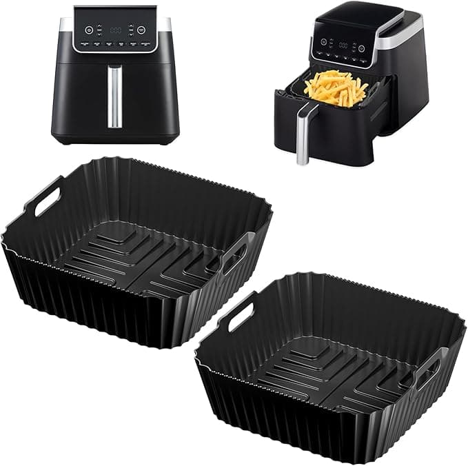 2 Pieces Air Fryer Accessories for Ninja Air Fryer MAX PRO AF180EU 6.2L, Silicone Air Fryer Mould for Ninja PRO Air Fryer AF140EU 4.7L, Reusable Airfryer Mould Flat for Philip, COSORI, Cecotec