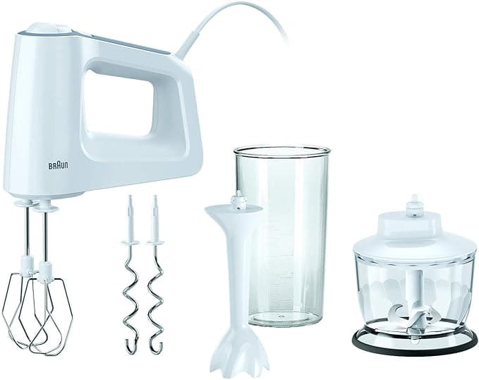 Braun HM3135 MultiMix 3, Mixer with Removable Whisk and Kneader, 500 W, 5 Adjustable Speed, Mini Chopper 500 ml, Graduated Bowl 600 ml, Mixer Stand, White