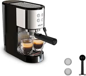 KRUPS Manual Espresso Machine, Compact Design, Espresso and Cappuccino, 15 Bars, Steam Nozzle, Virtuoso Essential, XP441810, Silver