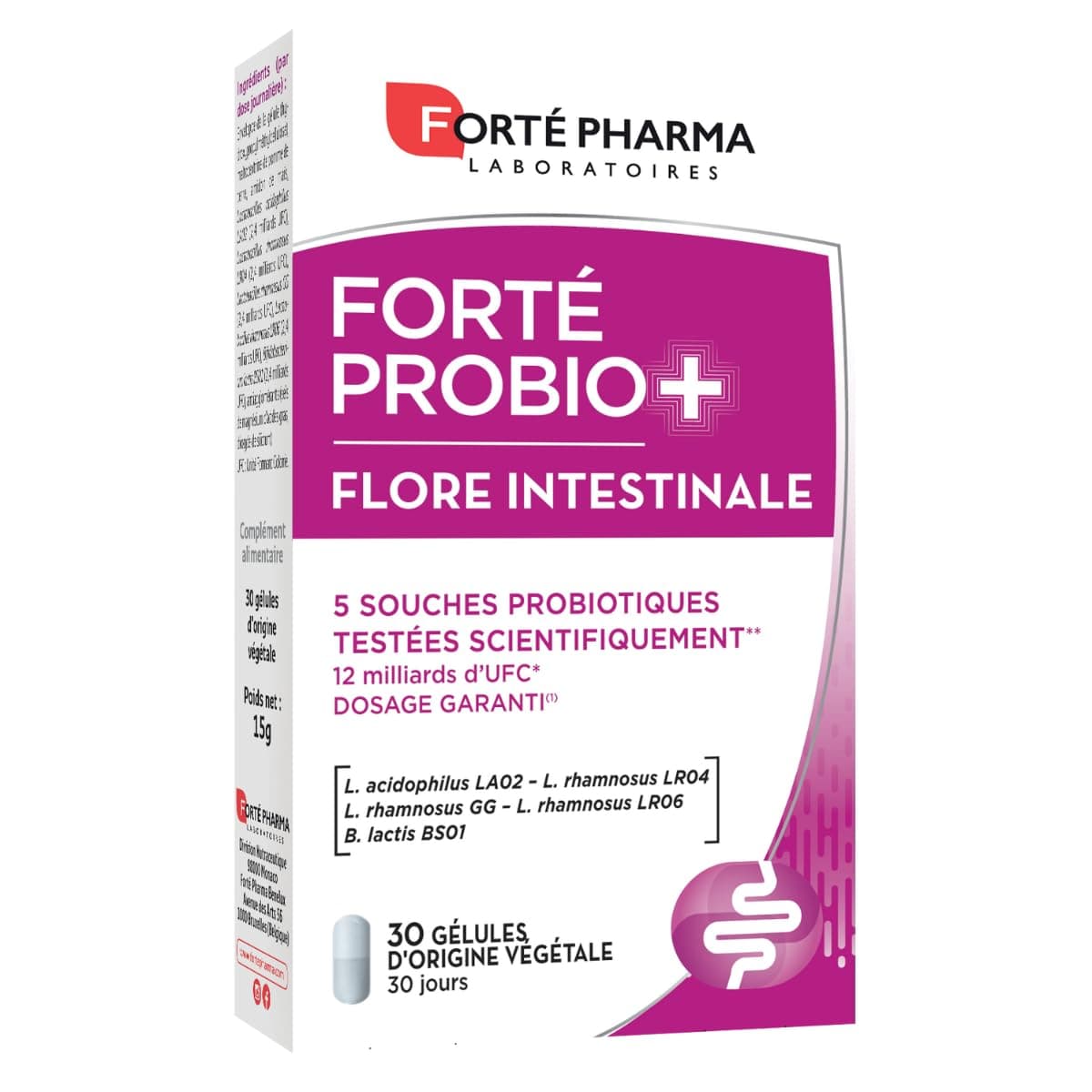 Forté Pharma - Forté Probio+ Intestinal Flora - Food supplement - Probiotic strains, intestinal comfort - Lactobacillus rhamnosus - Gastro-resistant capsules - 30 capsules, 1/day - Image 9