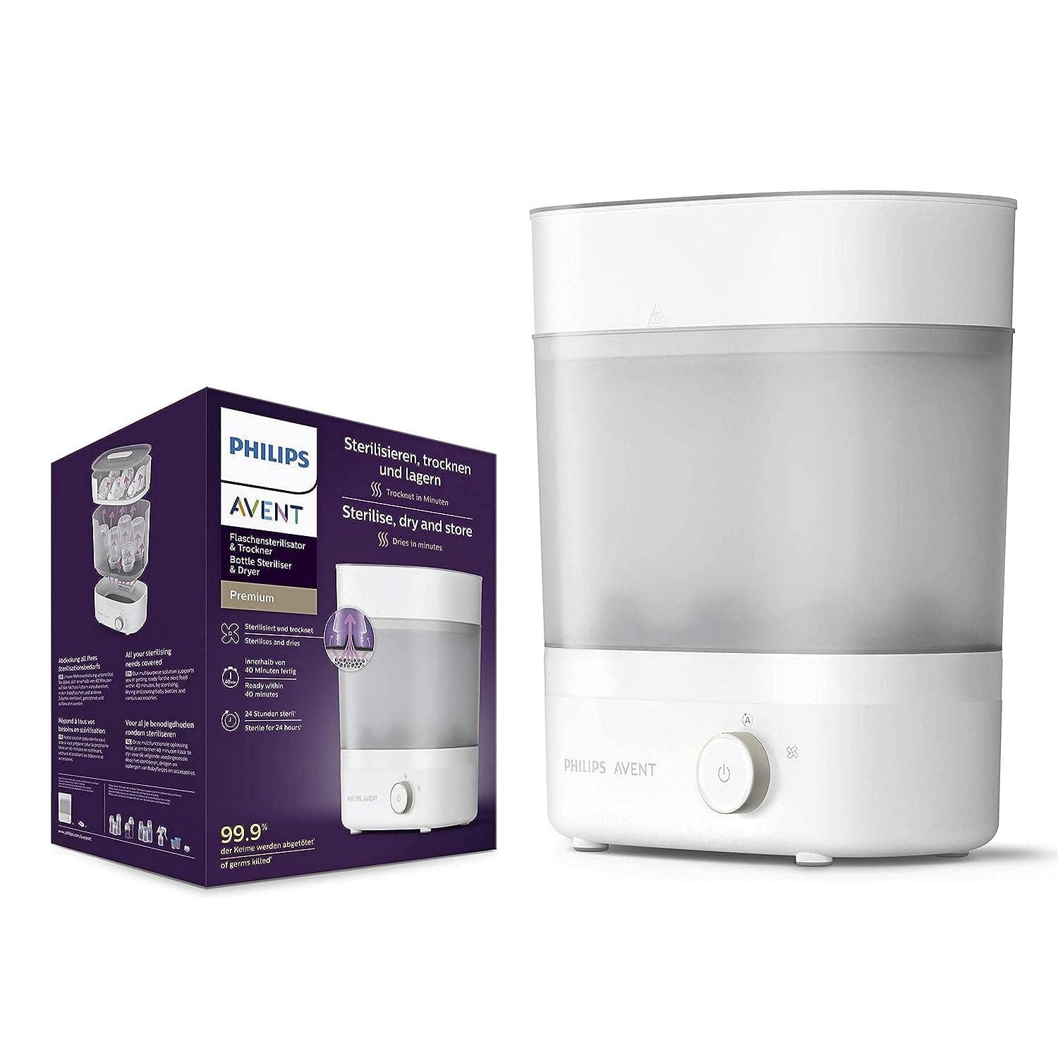 Philips AVENT SCF293/01 Premium Baby Bottle Steriliser and Dryer Eliminates 99.9% of Bacteria Chemical Free Capacity 6 Bottles/Dummies and Accessories - Image 1
