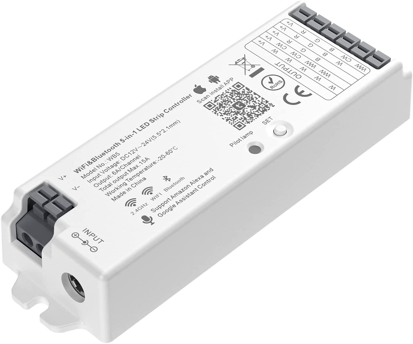 Google BTF-LIGHTING 5in1 WB5 2.4GHz Tuya WiFi PWM LED Controller Compatible with Alexa Google Home APP Control for Dimming CCT RGB RGB RGBW RGBCCT LED Strip Works with WR01RF WR02RF