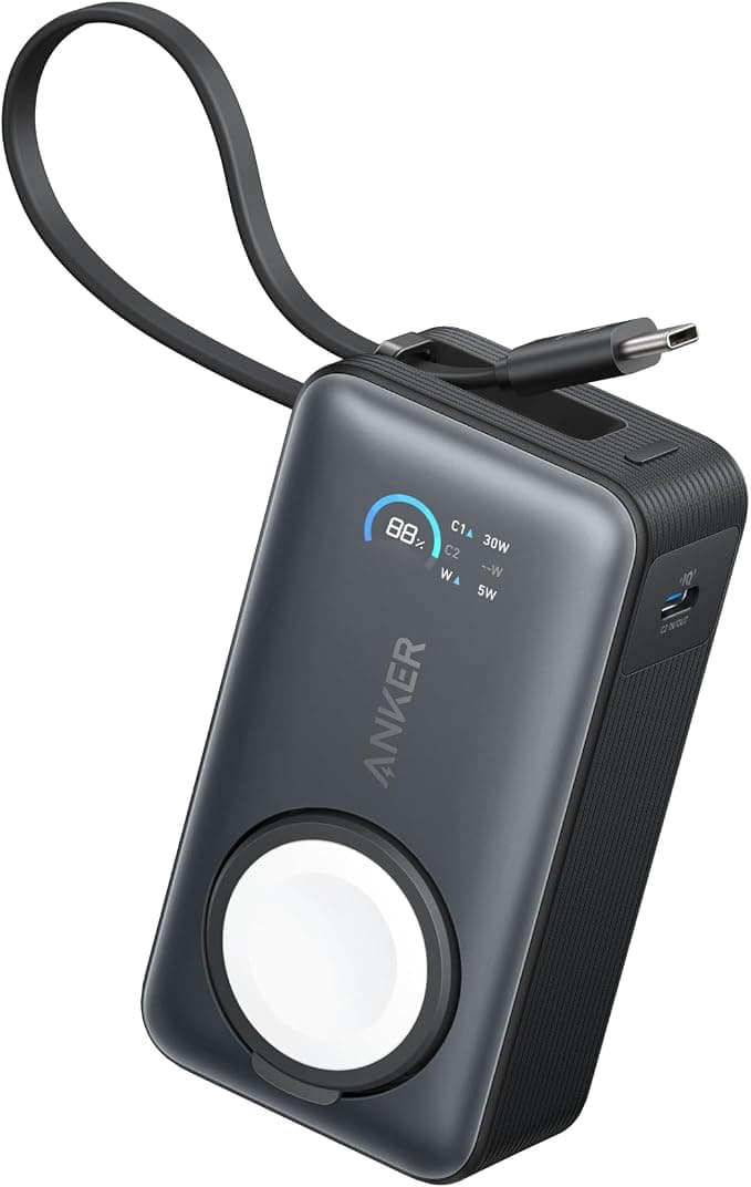 Anker Magnetic External Battery 10000mAh PD 35W with Built-in USB-C Cable, Power Bank Fast Charging, for Apple Watch, iPhone 17 Pro Max/17/15/14/13, Samsung, iPad, AirPods and Others (Black) - Image 1