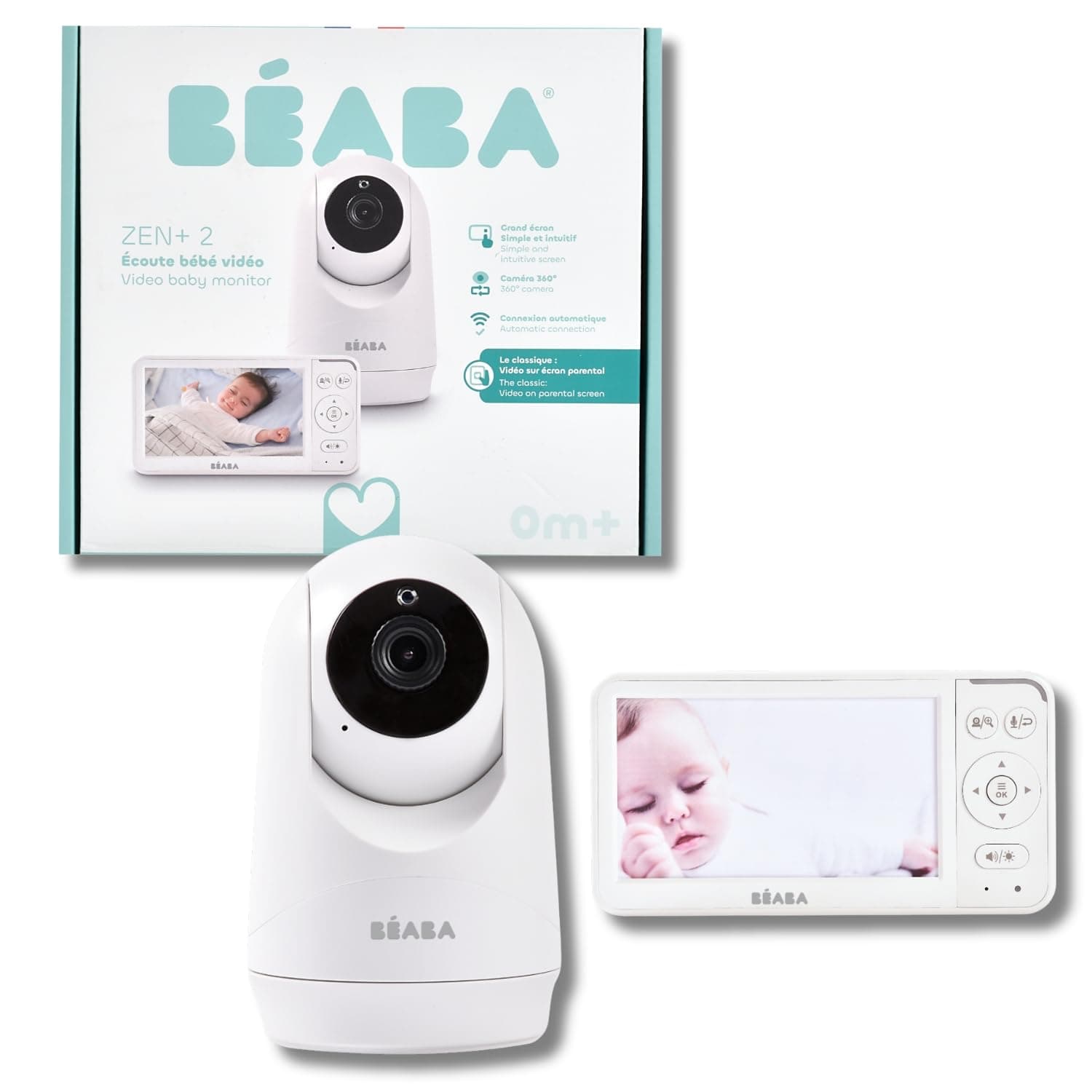 BÉABA, Zen Plus 2 Babyphone Camera – 360° Rotatable Camera, 5 Inch HD Display, Night Vision, Walkie-Talkie, Thermometer, 8 Lullabies, 300 m Range, 20 Hour Battery Life, 4 Connectable Cameras, White - Image 1