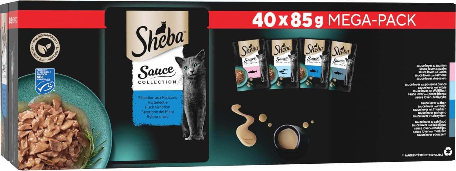 Sheba Sauce Collection Fresh Sachets Wet Food Fish Selection for Adult Cats 4 Varieties 40x85g