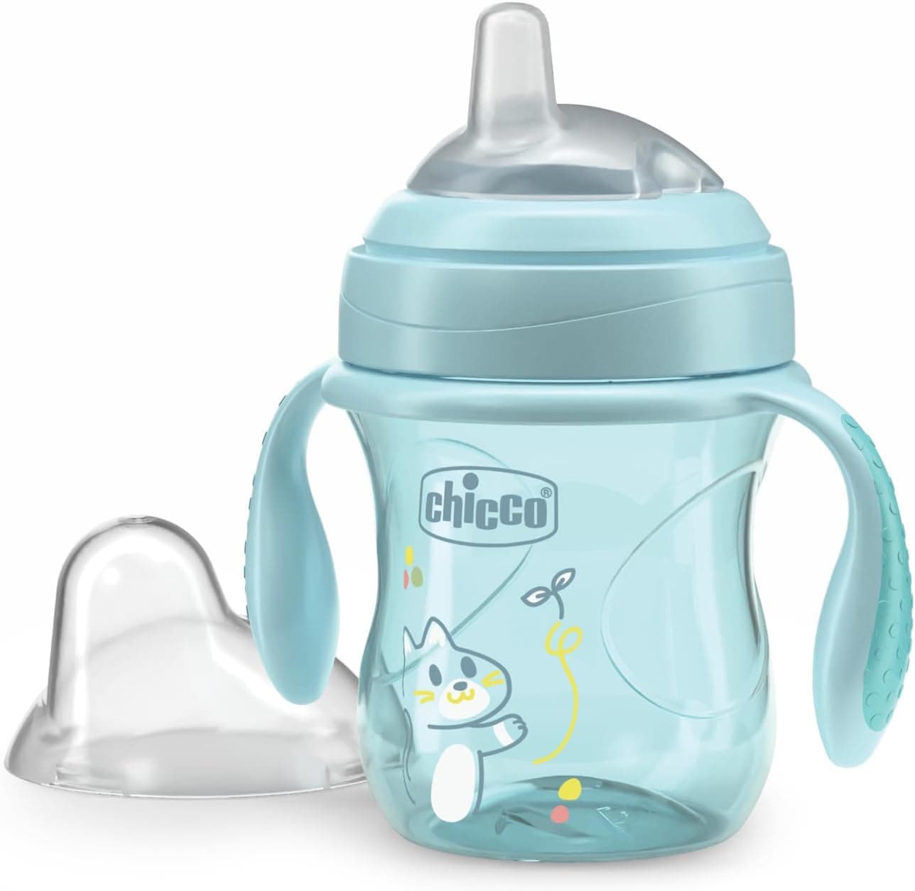 Chicco Transition Cup Drip Proof Baby Cup 200ml, 1 Bottle Cup 4+ Months for Learning to Drink, with Ergonomic Silicone Spout, Double Anti-olic Valve, BPA Free - Azure