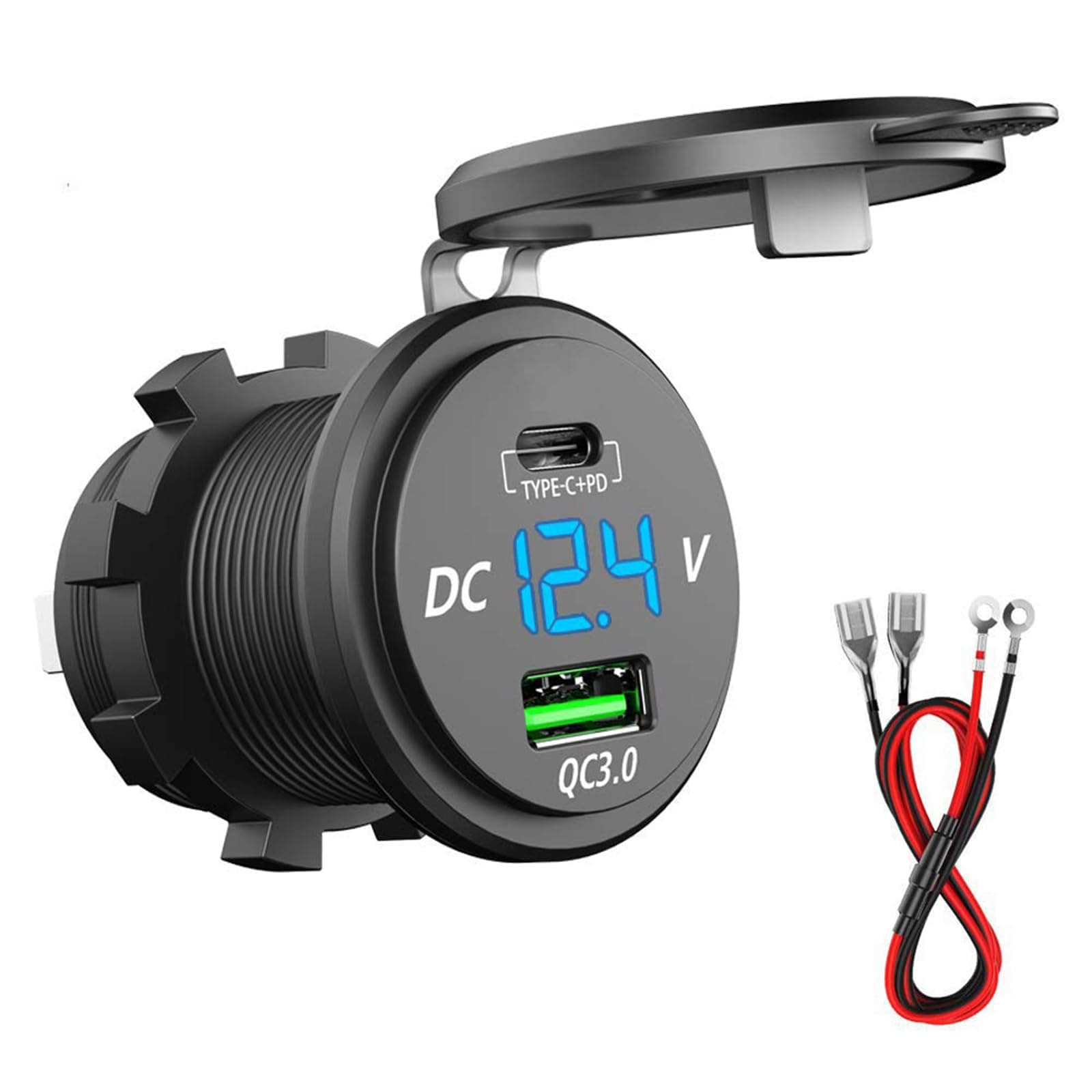 Shell PD Fast Charger USB C Car Type C and QC3.0 Charger 12 V/24 V QC 3.0 64 W USB Charger Socket Metal Aluminium Shell for Car Aarine Motorcycle Boat Caravan