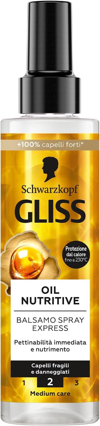 Schwarzkopf Gliss Oil Nutritive Conditioner Spray Express, nährend, 200 ml, Leave in Conditioner Spray mit Omega-9 und Marulaöl, Conditioner ohne Ausspülen und Hitzeschutz für strapaziertes Haar