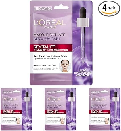 L'Oréal Paris - Masque Tissu Visage au Sérum Anti-Rides Revolumisant - Hydratation 24H - Anti-Age & Repulpant - À l'Acide Hyaluronique Pur - Coton Japonais Ultra-Fin - Revitalift Filler -28 g - Image 6