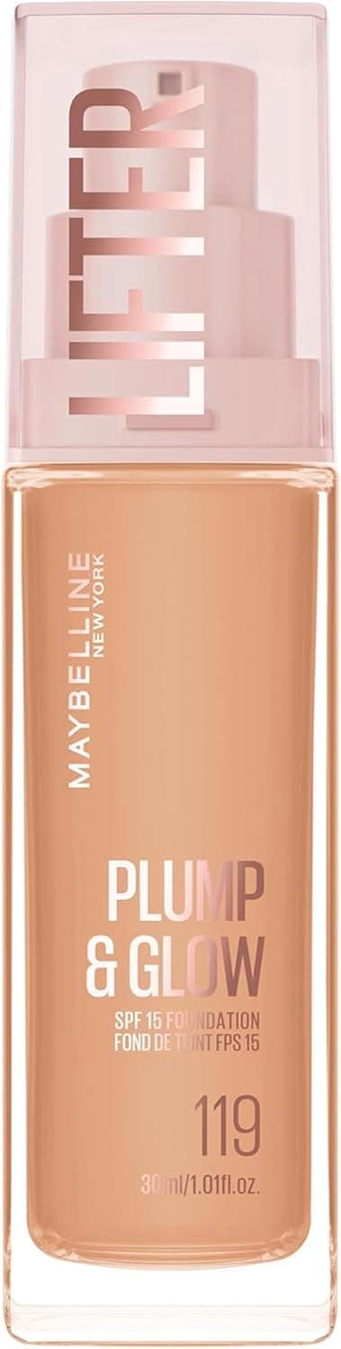 Maybelline New York Lifter Plump & Glow - Foundation - Plumps & Brightens Instantly - Even, Lifted & Radiant Finish - Shade 118 - 30ml