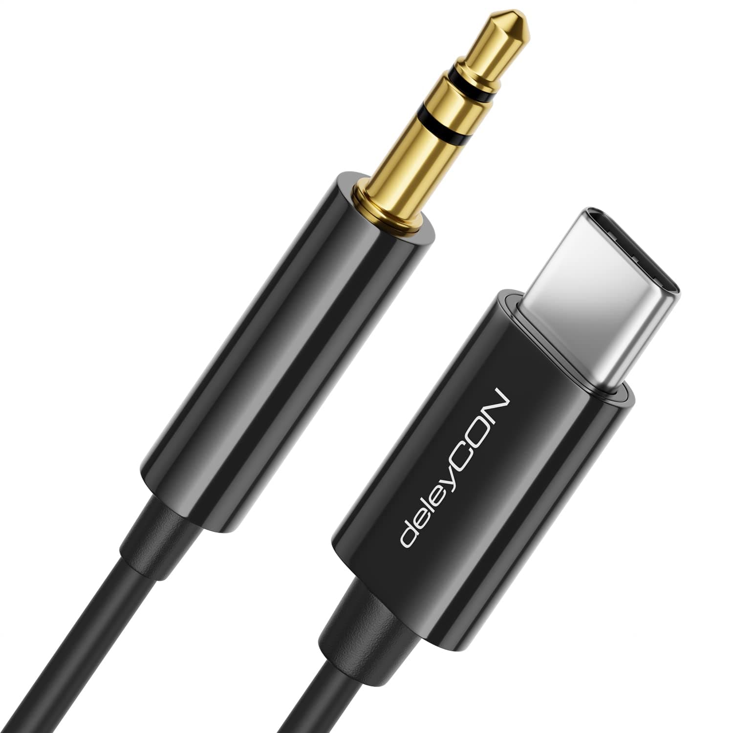 deleyCON 0.15m USB-C to 3.5mm Jack Short AUX Audio Cable Compatible with Apple Samsung Google Huawei Xiaomi Smartphone Tablet Car Headphone Jack Plug - Black