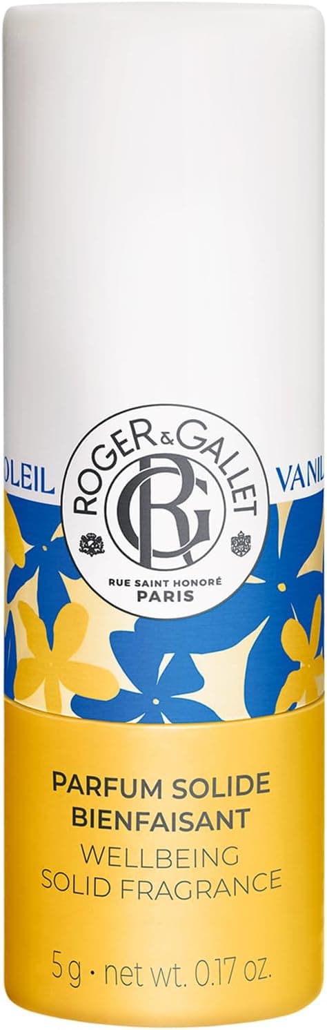 Roger&Gallet - Parfum Solide Vanille Soleil Stick - Floral Ambré Gourmand - Relaxant, Addictif - Format Mini pour Toute la Journée - Vanille, Jasmin, Ylang-Ylang, Fève Tonka - Parfum Sans Alcool