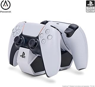 PowerA - Double Station de Charge pour 2 Manettes Sans Fil DualSense, Double Chargeur pour Manettes de Jeu Sony Playstation 5 (Gris/Noir)