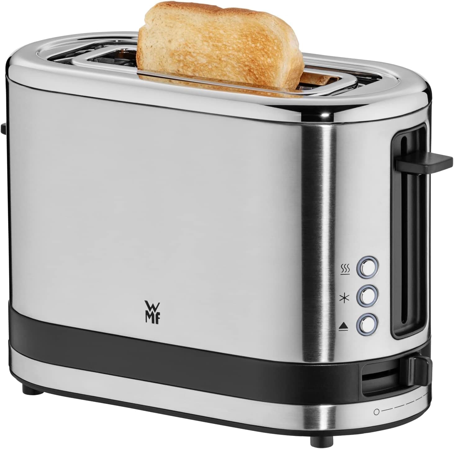 WMF KITCHENminis Grille-Pain, 1 Fente, 600W, Design Extra Compact, 7 niveaux de Brunissage, Réchauffe Viennoiserie, Inox Cromargan Haute Qualité 0414100011