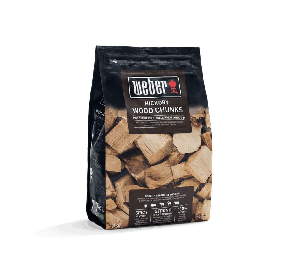 Weber Hickory Wood Chunks (1.5 kg Pack) - For Smoking Poultry, Pork, Game and Beef, Intense and Slightly Sweet Aroma, 100% Natural Wood (17619)