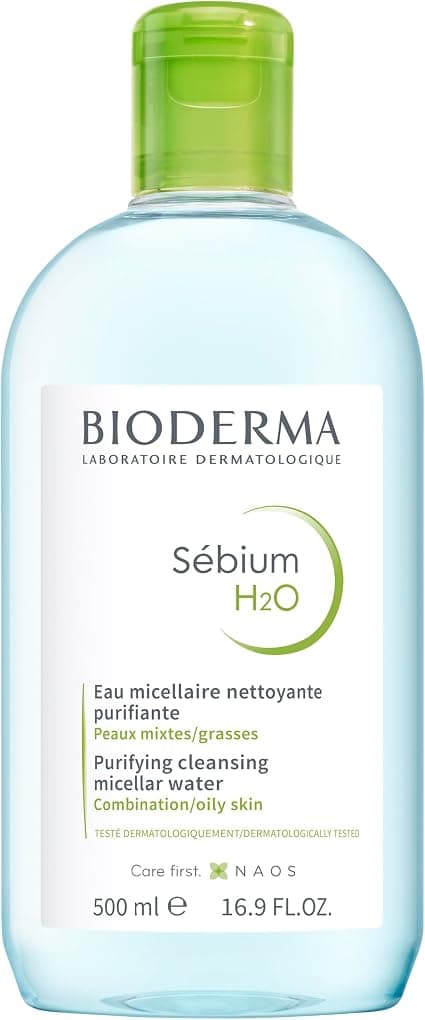 BIODERMA Sebium H2O – Dermatological Micellar Water – Cleanses, Removes Make-up and Purifies – Limits Sebum Secretion – Combination to Oily Skin – Dermatologist Prescribed – 500 ml Bottle - Image 1