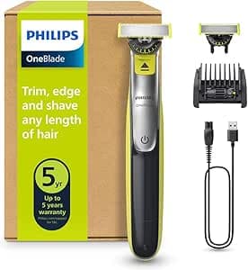 Philips OneBlade 360 hybride Visage : rasoir/tondeuse à barbe électrique, avec innovation lames 360, 2 lames 360 pour le visage, 1 sabot réglable 5 en 1 (modèle QP2734/30)