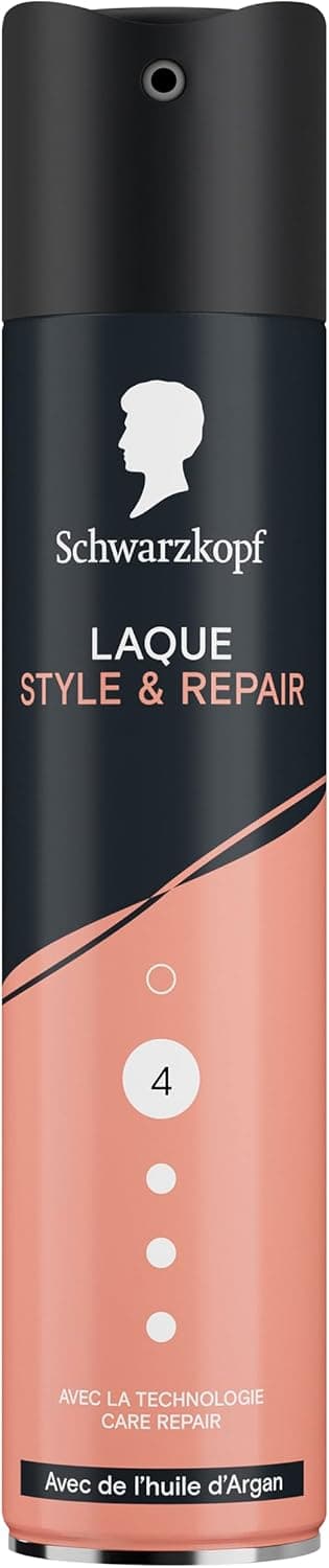 SCHWARZKOPF, Laque Style & Repair, Avec technologie Care Repair, formule à l'huile d'Argan et Provitamine B5, Végane, sans silicone, Coiffage et soin combinés, Fixation Forte,Tenue longue durée, 250ml