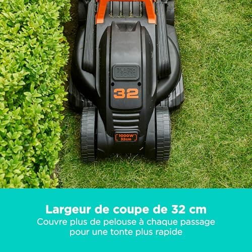 BLACK+DECKER BEMW351-QS 1000W 32cm Wide Lightweight Electric Lawn Mower with 3 Adjustable Heights and 30L Grass Catcher - Image 5