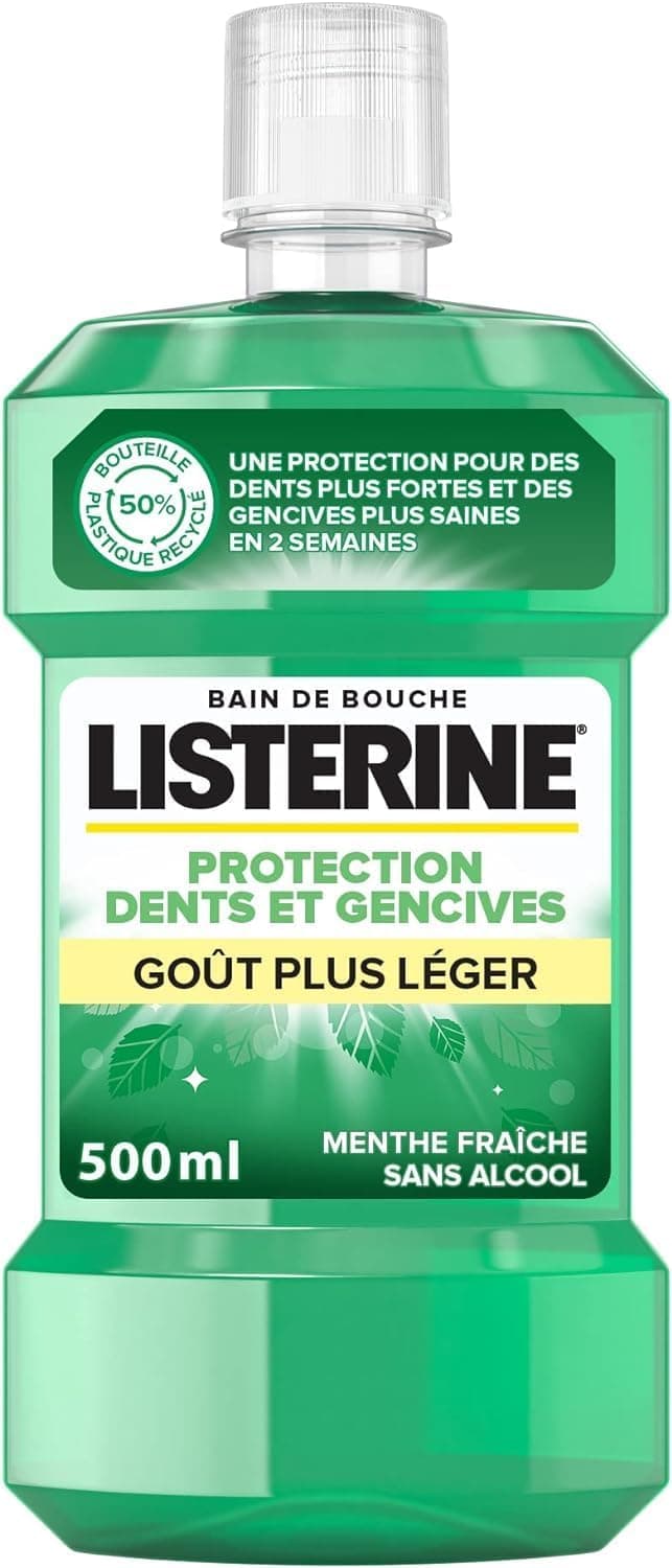Listerine Listerine | Bain de Bouche Protection Dents et Gencives Goût Plus Léger (bouteille de 500 ml) – Bain de bouche quotidien triple action – Goût menthe pour une haleine fraîche