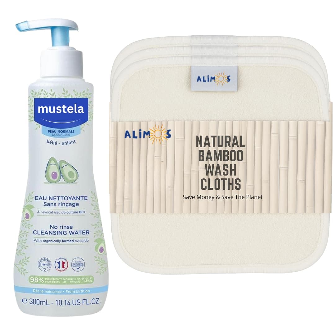 Reusable Bamboo Baby Wipes 15 x 15 cm to Work with Mustela Baby Water Cleansing Without Rinsing 300 ml - Image 1