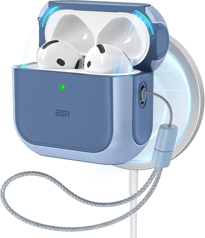 ESR AirPods 4 Case, Compatible with AirPods 4 Gen (2024) (USB-C), Compatible with MagSafe, Drop Protection Cover with Drawstring, Magnetic Cover, Orbit Hybrid Series, Blue