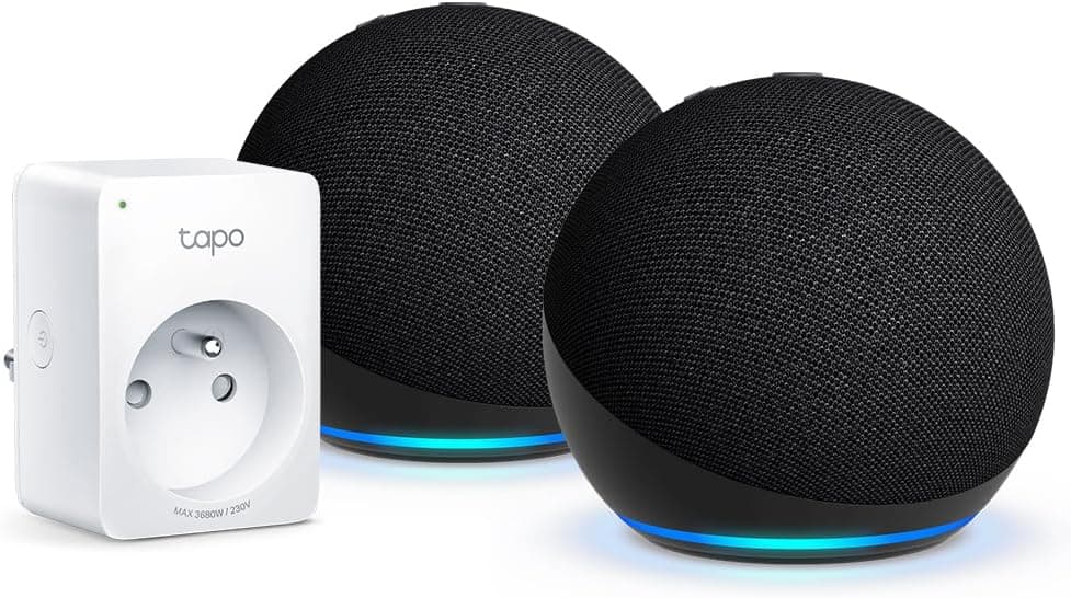 Visitez la boutique Amazon Echo & Alexa Echo Dot (5e génération) | Anthracite, pack de 2 + Tapo Matter Prise Connectée WiFi, Fonctionne avec Alexa - Kit de démarrage Maison connectée