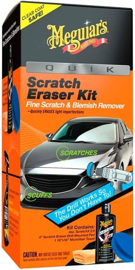 Meguiar's G190200EU Kit Efface-Rayures Rapide - Élimination Facile des Éraflures sur Carrosserie - Contient Tampon Mousse, ScratchX 2.0 et Serviette Microfibre pour Finition Brillante