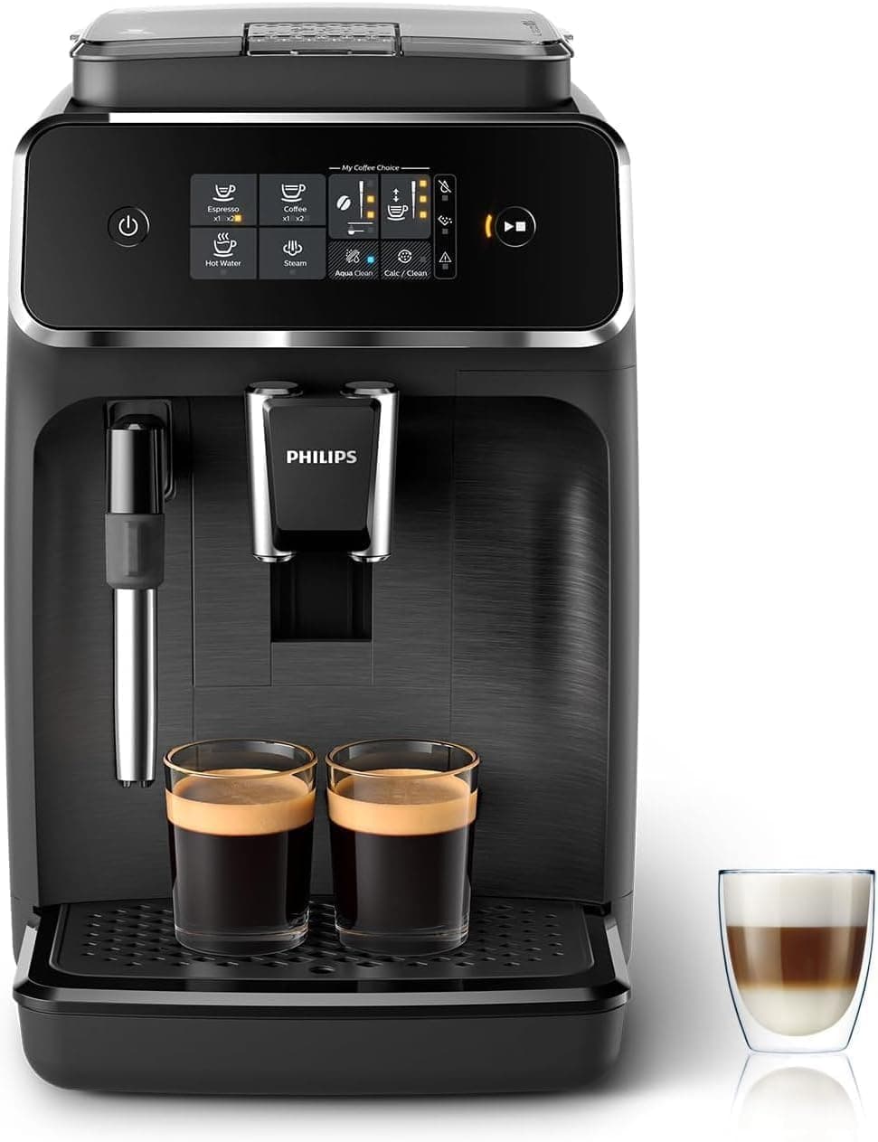 Philips Expresso broyeur Série 2200-2 Cafés, Écran tactile, Mousseur à lait classique, Broyeur céramique, Machine à café à grain Noir mat (EP2220/10) - Image 1