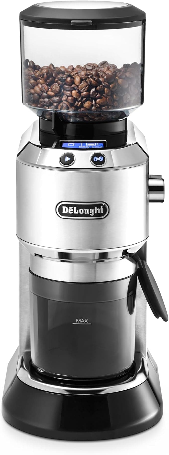 DeLonghi Dedica KG 521.M Electric Coffee Grinder, 2.1 Inch LCD Display with Aroma Function, All-Metal Housing, Stainless Steel Cone Grinder, Adjustable Grind Adjustment, Silver - Image 1