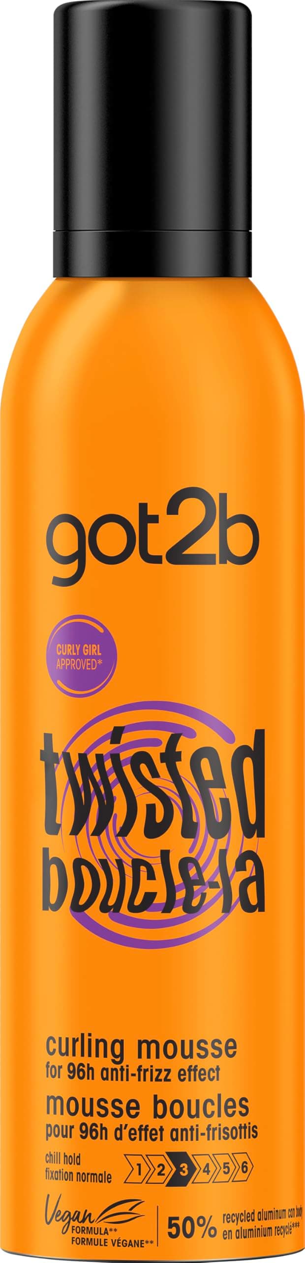 Schwarzkopf Got2B Hair Styling Mousse - Curl Definition - Anti-Frizz - Wavy to Curly - Aerosol Spray 250 ml