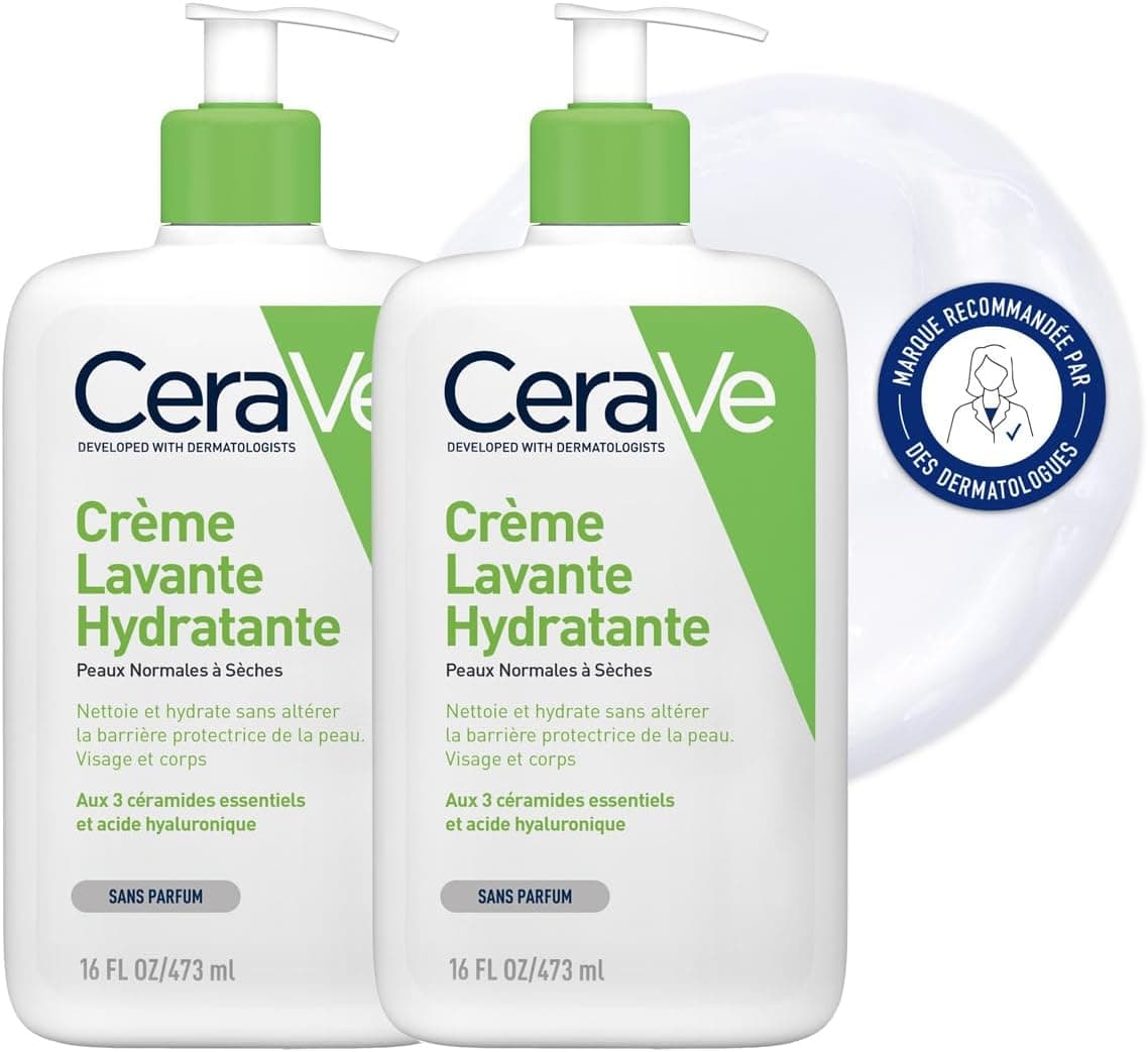 CeraVe - Moisturising Cleansing Cream - Face & Body - Cleanses and Moisturizes Without Altering the Skin Barrier - With 3 Essential Ceramides + Hyaluronic Acid - Normal to Dry Skin - 2x473ml - Image 1