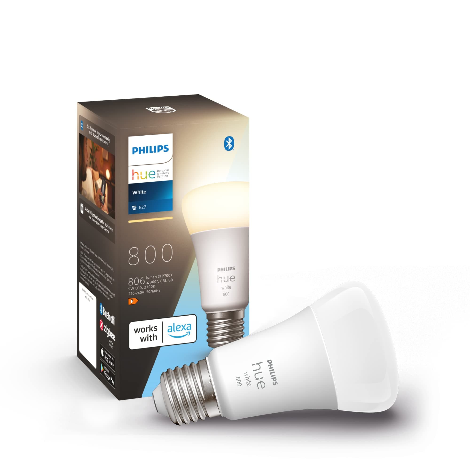 Philips Hue White E27 Smart LED Light Bulb - Control via Alexa, Google Assistant, Apple HomeKit - Custom Atmospheres and Energy Saving - Image 1