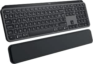 Logitech MX Keys S Plus Wireless Keyboard and Wrist Rest, USB C, Quiet, Flat, Backlit, Ergonomic, Programmable, Bluetooth, Windows PC, Linux, Chrome, Mac, French AZERTY, Grey