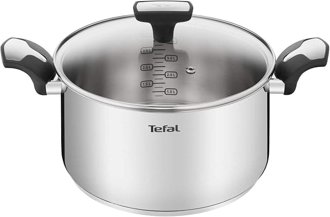 Tefal Emotion E3014604 Stewing Pot 24 cm, 5 L, Stainless Steel, 10 Year Warranty, Thick Base for Even Heat Distribution, Elegant Design, Sturdy Handles, Glass Lid, Induction - Image 1