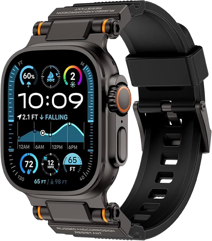 Bands Compatible with Apple Watch Ultra 2 49 mm, Silicone Straps Stainless Steel Adapter, for Apple Watch Ultra3/2/1 Series 11/10/9/8/7/SE 2/SE/6/5/4/3/2/1 49mm 45mm 44mm 42mm