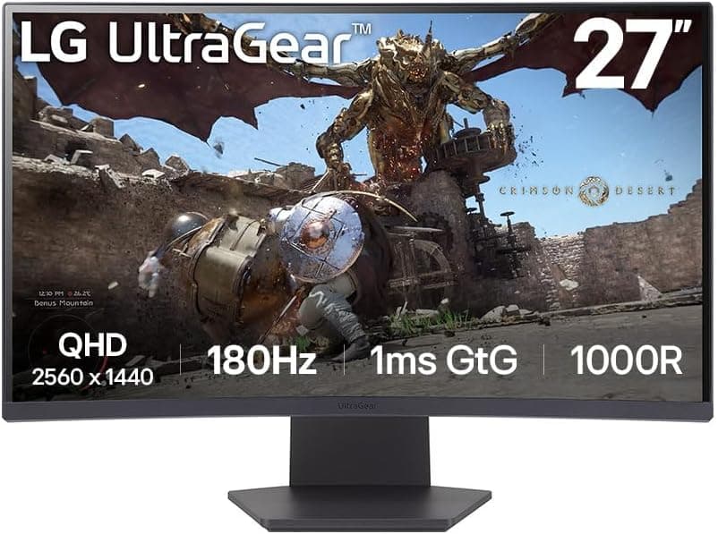 LG Ultragear™ 27GS60QC-B.AEU Ecran PC Gaming 27" - Dalle VA résolution QHD (2560x1440), 1ms 180Hz, HDR 10, sRGB99% (CIE1931), AMD FreeSync, inclinable, réglable en Hauteur